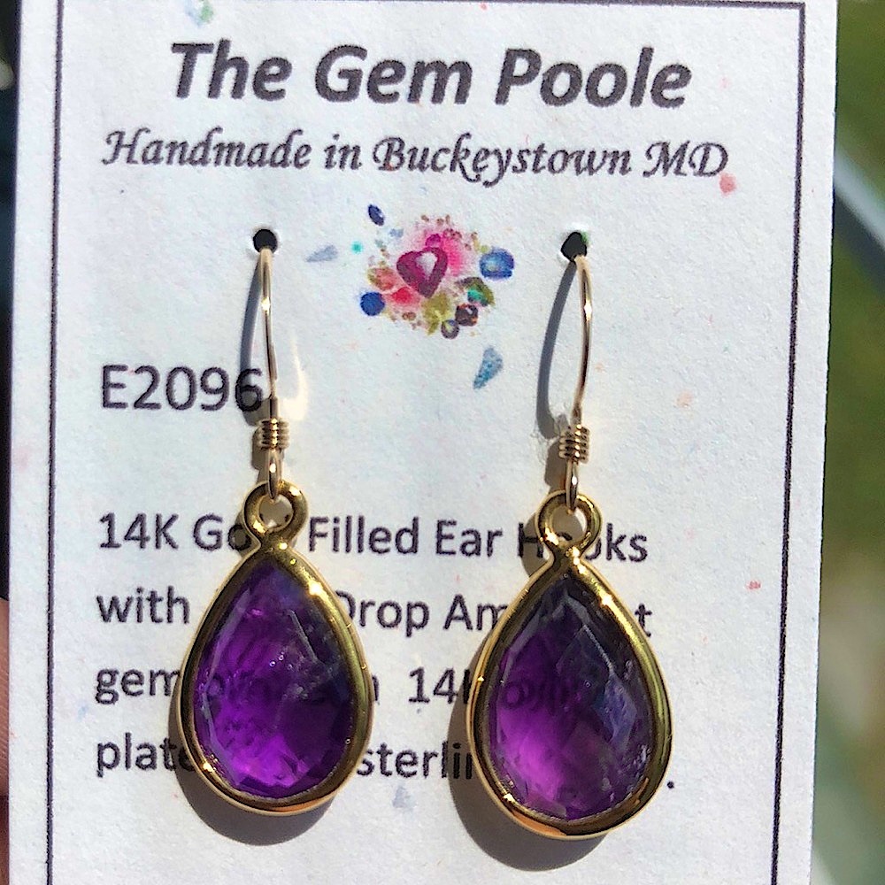 Tear Drop Amethyst 14k Gold Plated Earrings